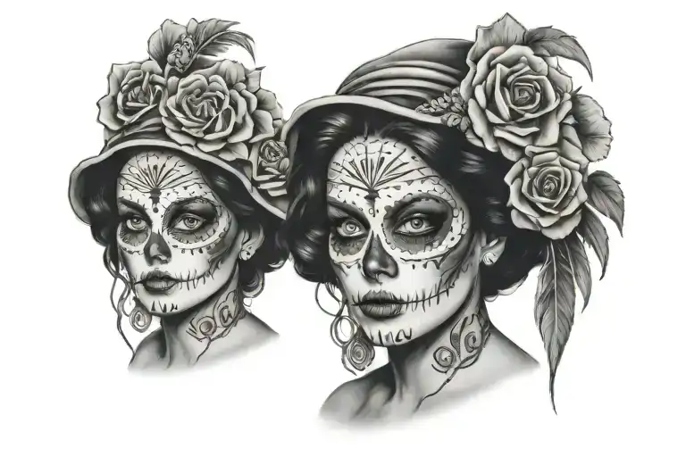 catrina girl wich face tattoo design idea