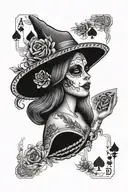 catrina with poker cards tattoo design idea