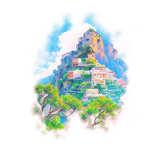 Incorporate the stunning scenery of the Amalfi Coast into a tattoo depicting a healthy lifestyle tattoo design idea