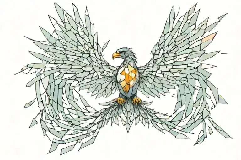 Cyber phoenix on a shattered glass background representing tattoo design idea