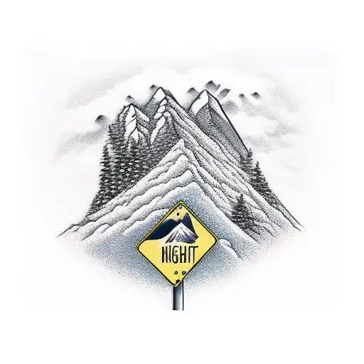 Mountain Scene with street sign and highy interstate sign tattoo design idea