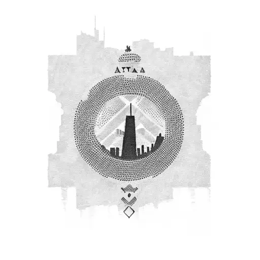 A blackwork tattoo of the Chicago skyline and the Mexican flag intertwined, with the words 'Familia' written below, representing the client's love for family and his dual heritage. tattoo design idea