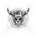 A dotwork tattoo of a Chicago Bulls basketball player holding a Mexican sugar skull, blending the client's passion for basketball and Mexican culture in a unique way. tattoo design idea