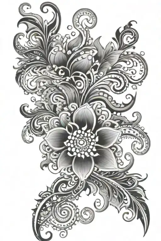paisley leg sleeve tattoo design idea