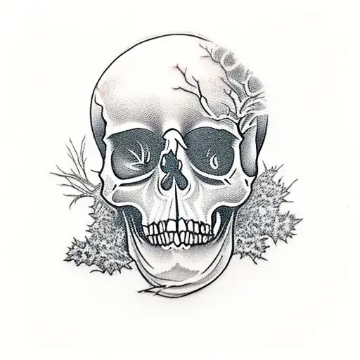  tattoo showcasing a hauntingly beautiful forest scene with hidden bone and skull motifs tattoo design idea