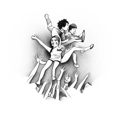 Rock concert crowd surfing tattoo design idea