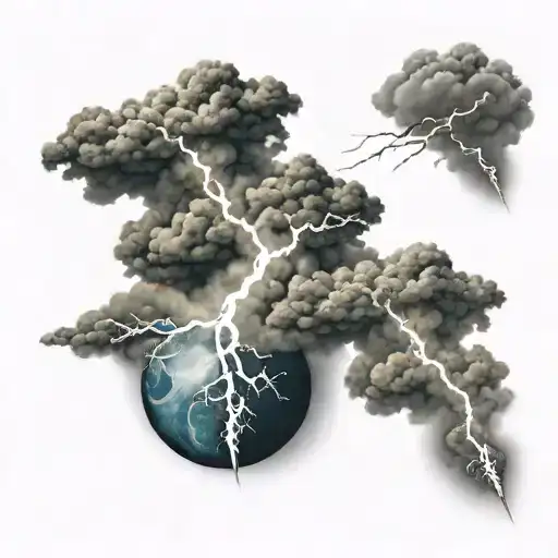 Strom cloud surrounded by lightning bolts with the word storm in it  tattoo design idea