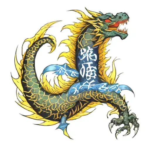 Electric dragon wrapped around a lightning bolt with the word storm  tattoo design idea