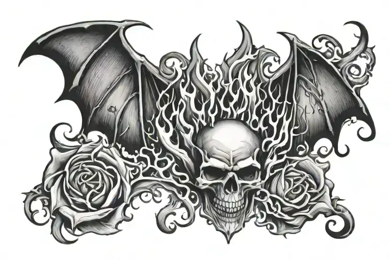 avenged sevenfold deathbat with flame trail behind it tattoo design idea