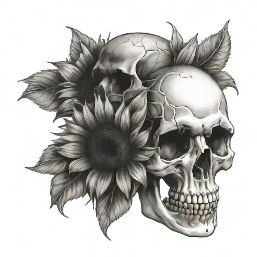 skulls and sunflower blooming tattoo design idea