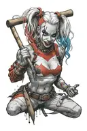 African American harley quinn holding a bat hanging upside tattoo design idea
