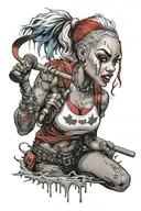 African American harley quinn holding a bat hanging upside tattoo design idea