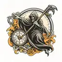grim reaper holding a scythe with clock tattoo design idea