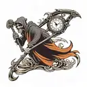 grim reaper holding a scythe with clock tattoo design idea