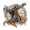 grim reaper holding a scythe with clock tattoo design idea