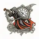 grim reaper holding a scythe with clock tattoo design idea