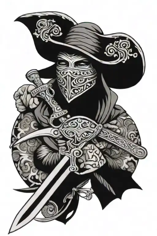 gangster chicano and bandana mask holding a sword tattoo design idea