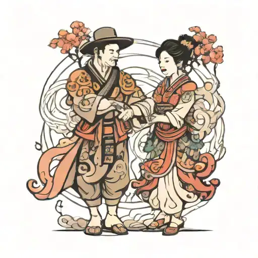 jin jang couple holding hands tattoo design idea