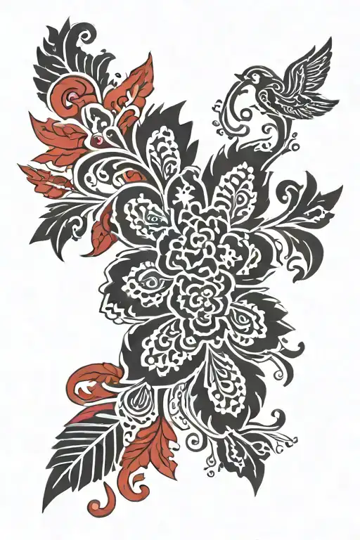 traditional romanian motifs in red and black, with the motifs being moldavian tattoo design idea