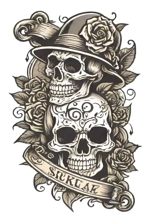 skull skate kids name tattoo design idea