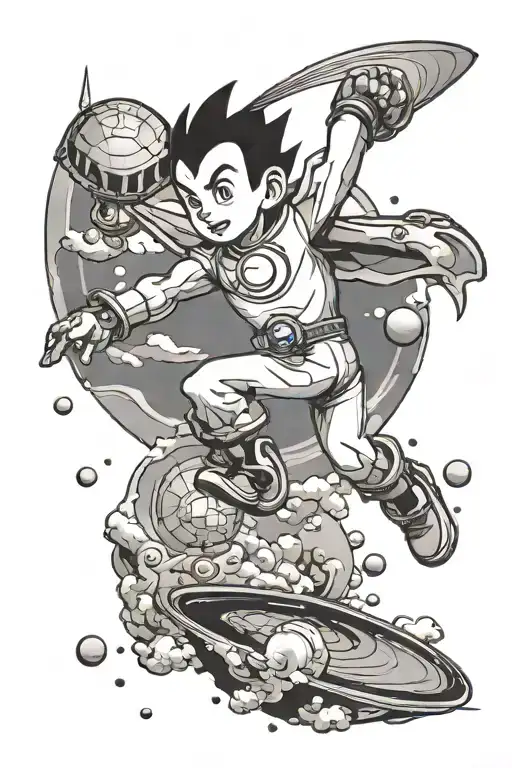 Astro boy flying away tattoo design idea