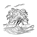 Ocean waves crashing against a palm tree tattoo design idea