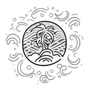 Ocean waves crashing against a palm tree tattoo design idea