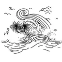 Ocean waves crashing against a palm tree tattoo design idea