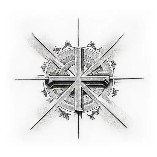 Christian Cross with ducks around it  tattoo design idea