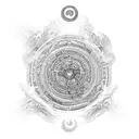 Yin and Yang with vairous icons and references to "The Wheel of Time" by Robert Jordan tattoo design idea