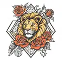 lion clock rose in diamond shaped line outlining tattoo design idea