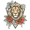 lion clock rose in diamond shaped line outlining tattoo design idea