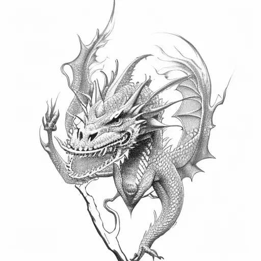 A dragon eating heart tattoo design idea