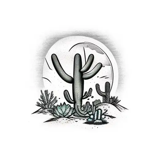 saguaro cactus with a desert background and Hunter Anne written underneath  tattoo design idea