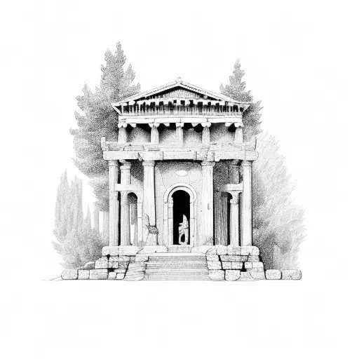 An ancient Greek or Roman building with intricate details tattoo design idea