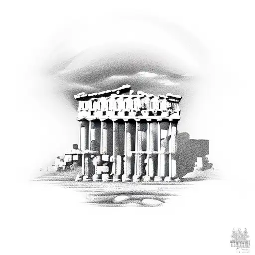 simple greece ancient building tattoo design idea