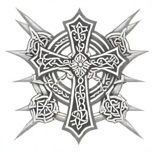 Celtic cross with Philippines sun in background black tattoo design idea