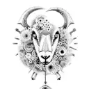 A mechanical sheep made of metal gears and parts, surrounded by aster flowers tattoo design idea