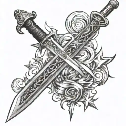 Long sword with stars sorrounding it  tattoo design idea