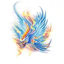 Japanese Phoenix blue fire  tattoo design idea