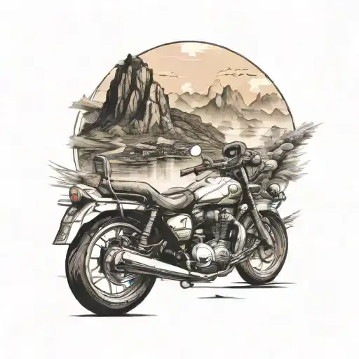 ha Giang loop motorbike and mountains  tattoo design idea