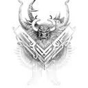 A software engineer with viking tattoos battling against a digital monster tattoo design idea