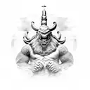 A software engineer with viking tattoos battling against a digital monster tattoo design idea
