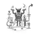 A software engineer with viking tattoos battling against a digital monster tattoo design idea