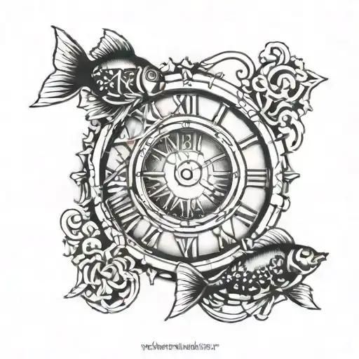 roman numerals with fish curling around it tattoo design idea