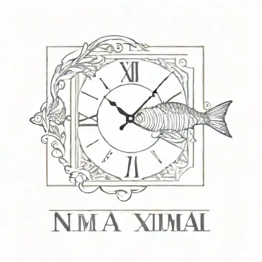 roman numeral date square with fish swimming tattoo design idea