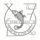 roman numeral date with fish on both sides curling around it tattoo design idea