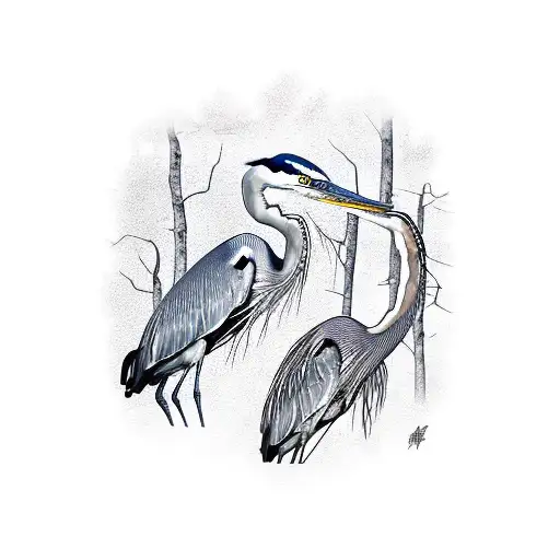 blue heron standing tall tattoo design idea