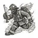 A firefighter battling flames in a forest setting with a hidden gambling motif tattoo design idea