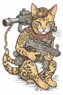 a cute realistic cat with a machine gun tattoo design idea